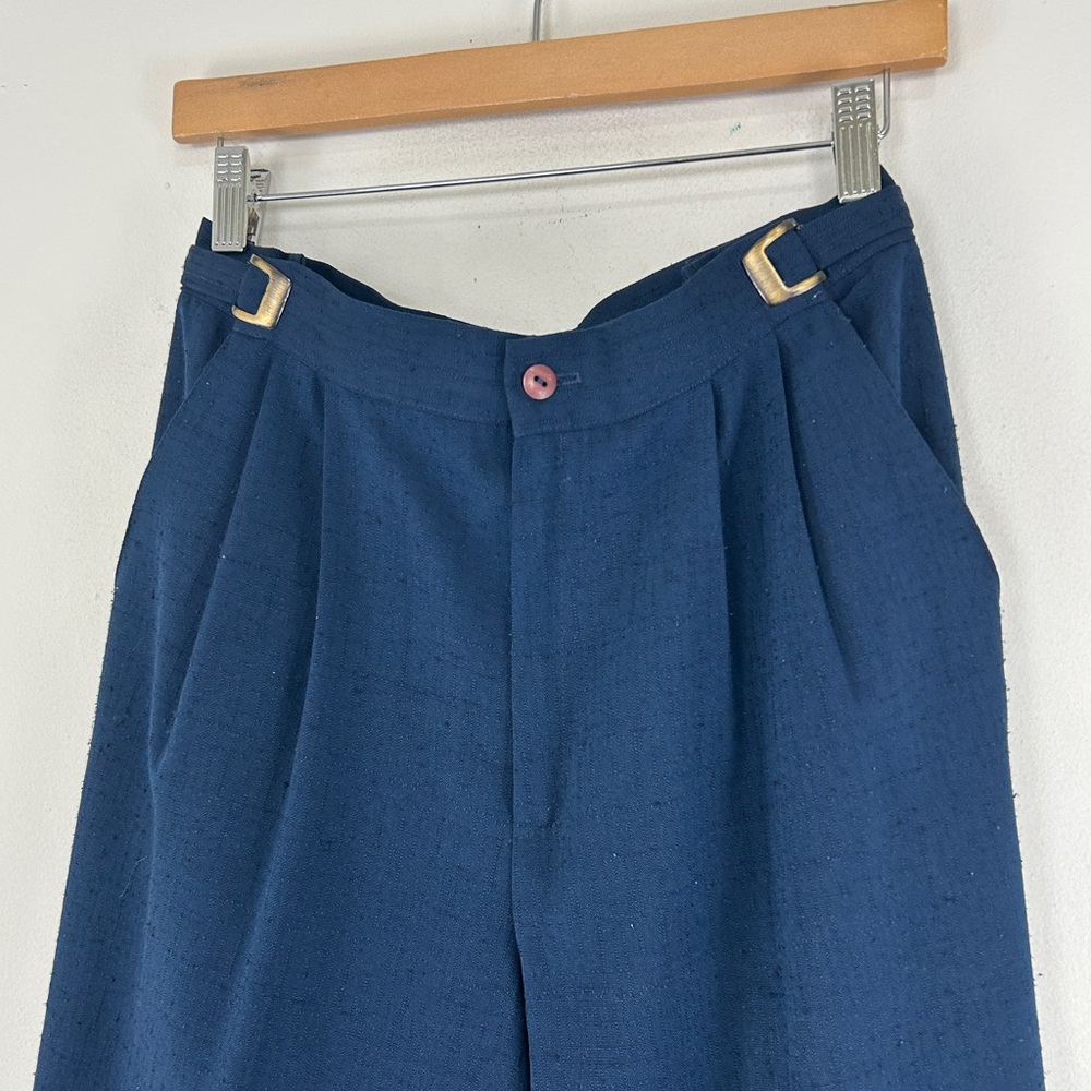 Vintage Navy Blue High Waisted Tapered Trousers Pants - Picture 7 of 8